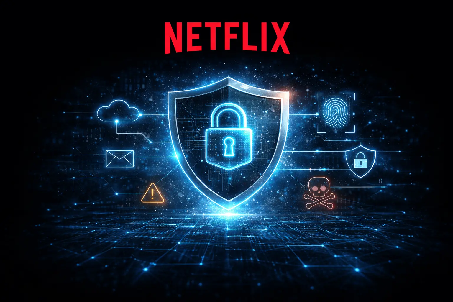 Netflix app security illustration showing data protection, encryption, and fraud prevention in 2026