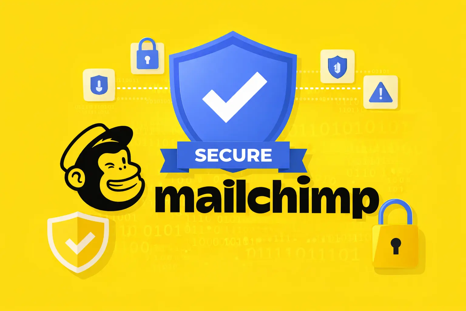 Mailchimp app security illustration with shield, lock, and secure data protection concept