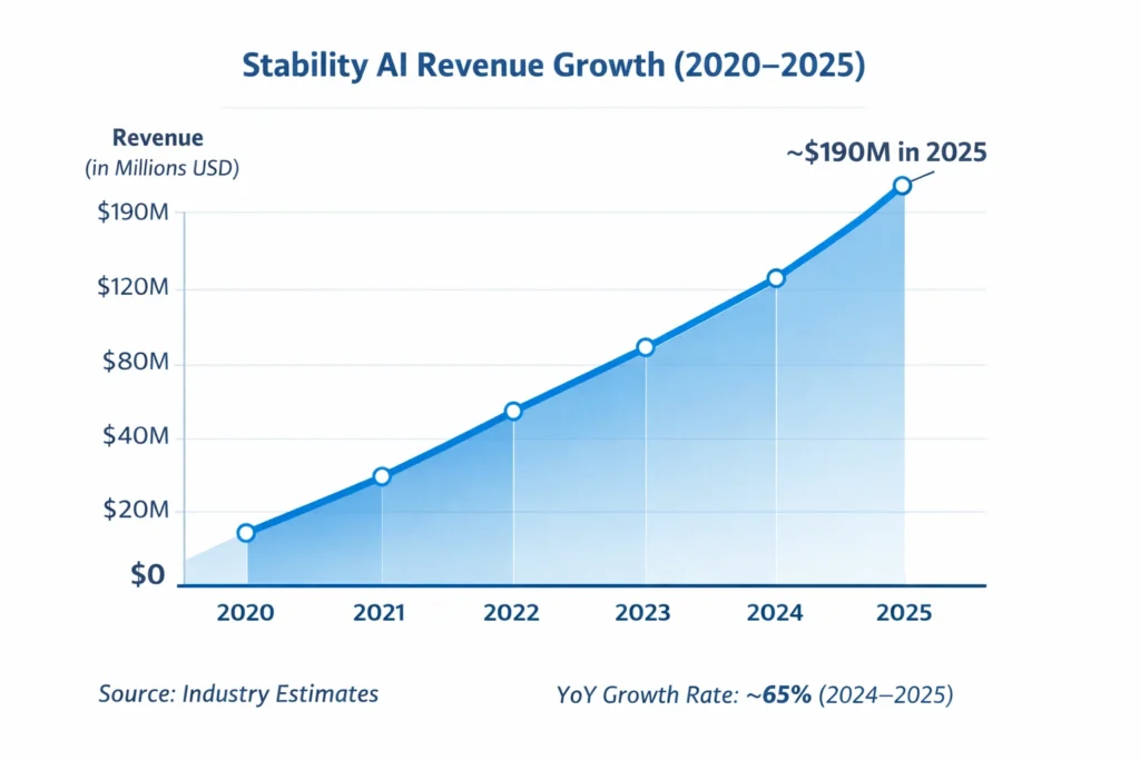 Revenue growth graph 2020–2025 Stability Ai