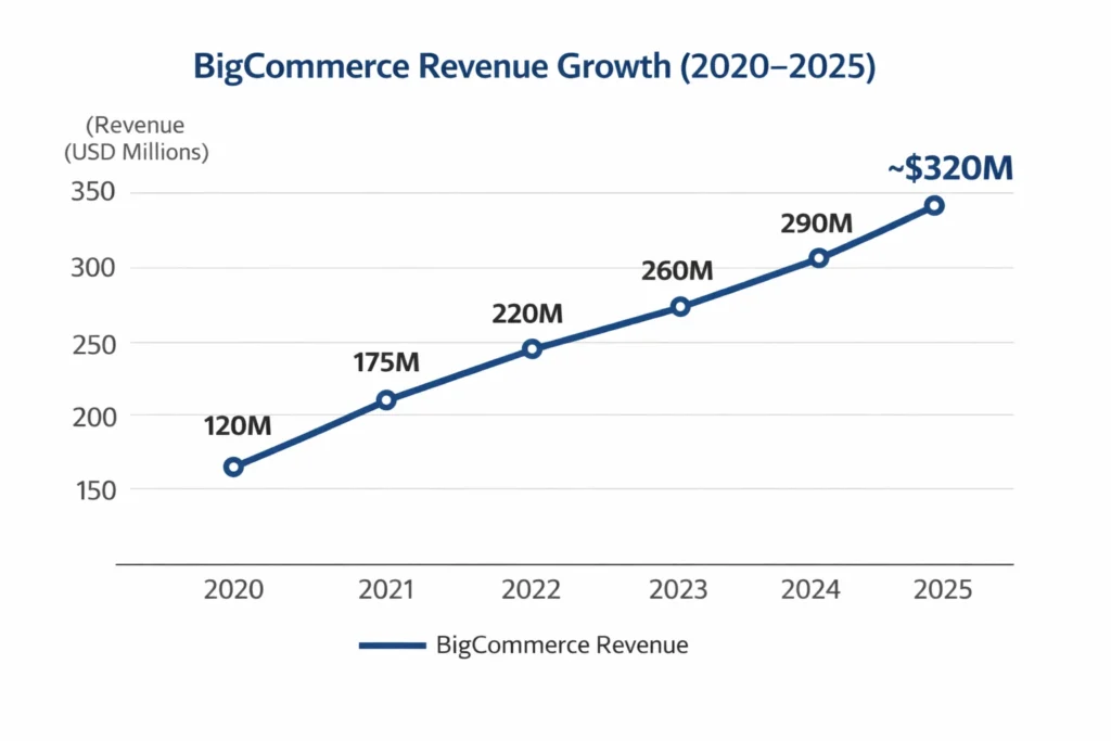 Revenue growth graph 2020–2025 big commerce