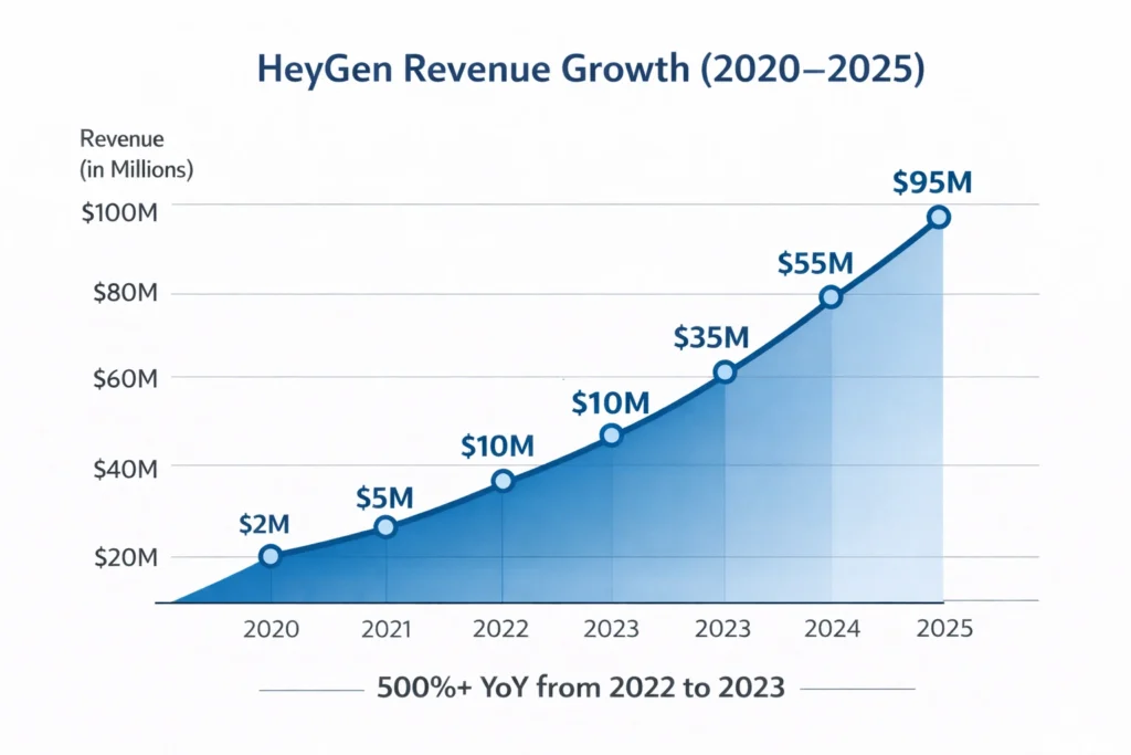 Revenue growth graph 2020–2025 heygen