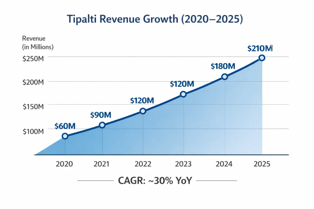 Revenue growth graph 2020–2025 tipalti