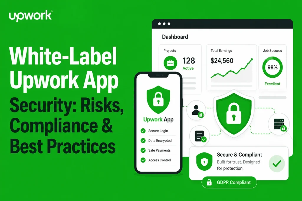 White label Upwork app security guide showing secure freelancer platform encrypted payments compliance and access control