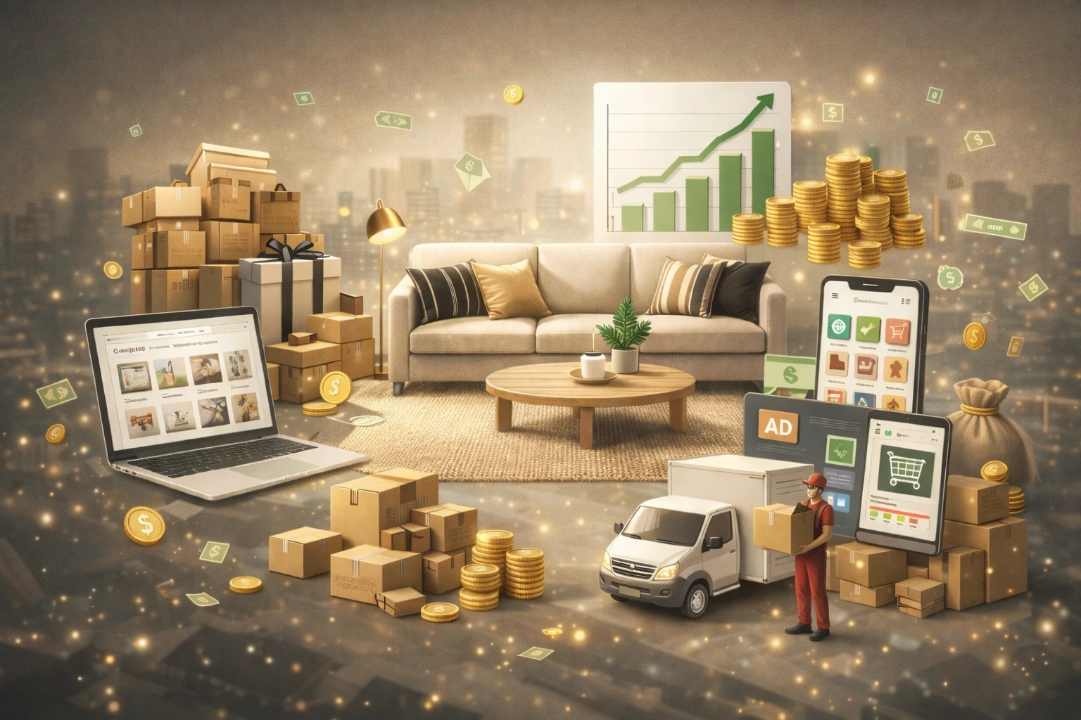 Crate and Barrel clone furniture ecommerce revenue model with premium home decor, online sales, and logistics