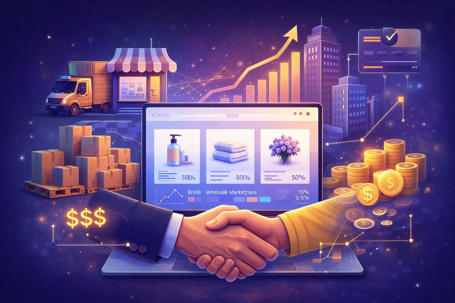 Faire wholesale marketplace revenue model showing commissions, logistics, and B2B growth in 2025