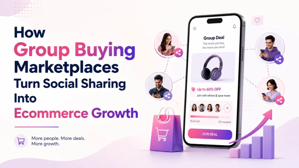 Group-buying marketplace connecting shoppers through social sharing to unlock deals and drive ecommerce growth.