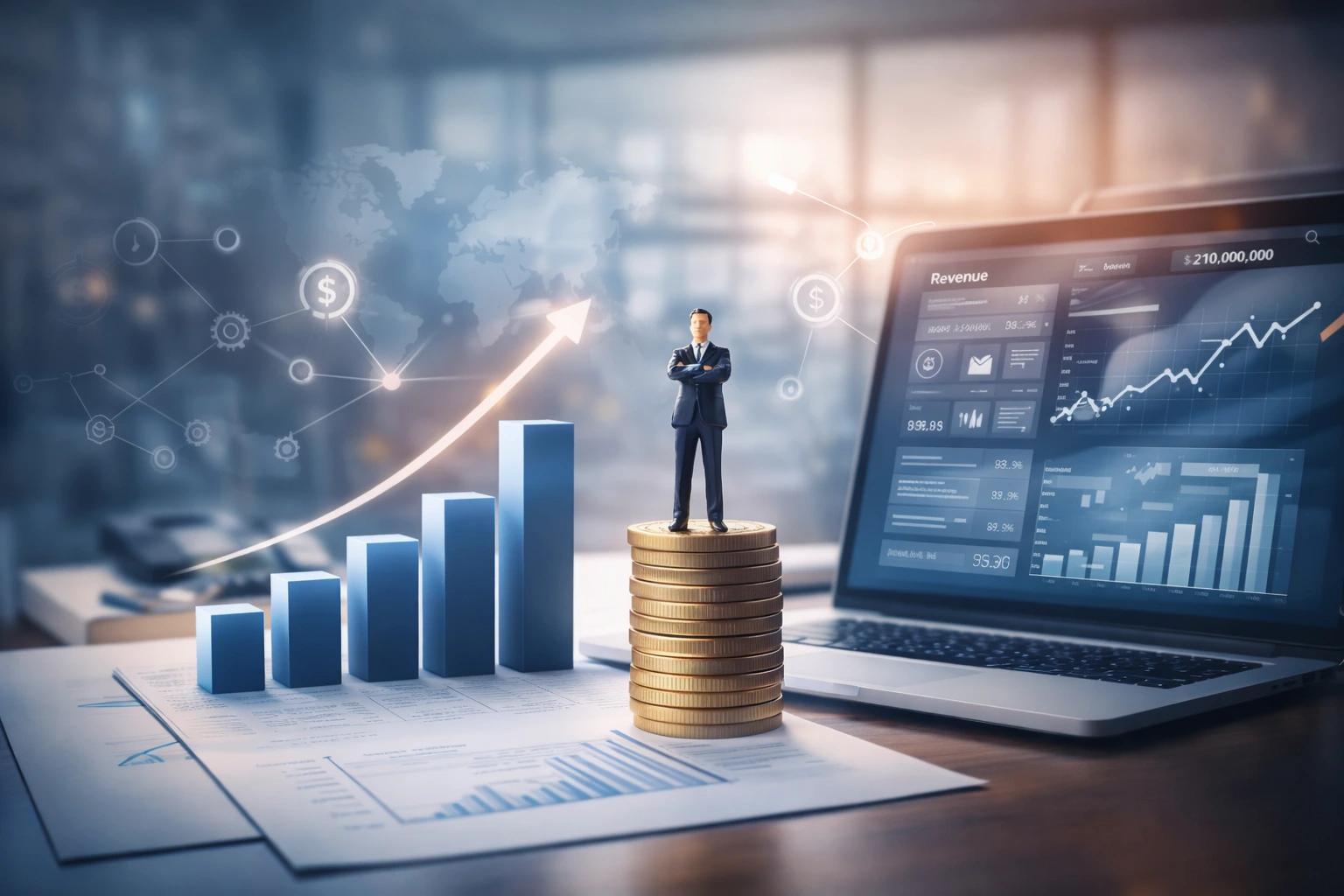 Creative feature image representing Tipalti’s revenue growth and fintech automation with abstract charts, financial icons, and business growth elements.