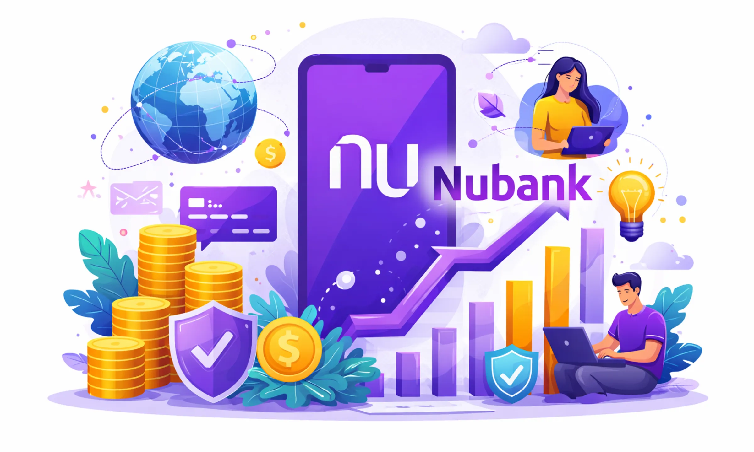 Illustration showing the Business Model of Nubank, highlighting how Nubank works through its revenue model, fintech growth strategy, and competitive advantage in digital banking.