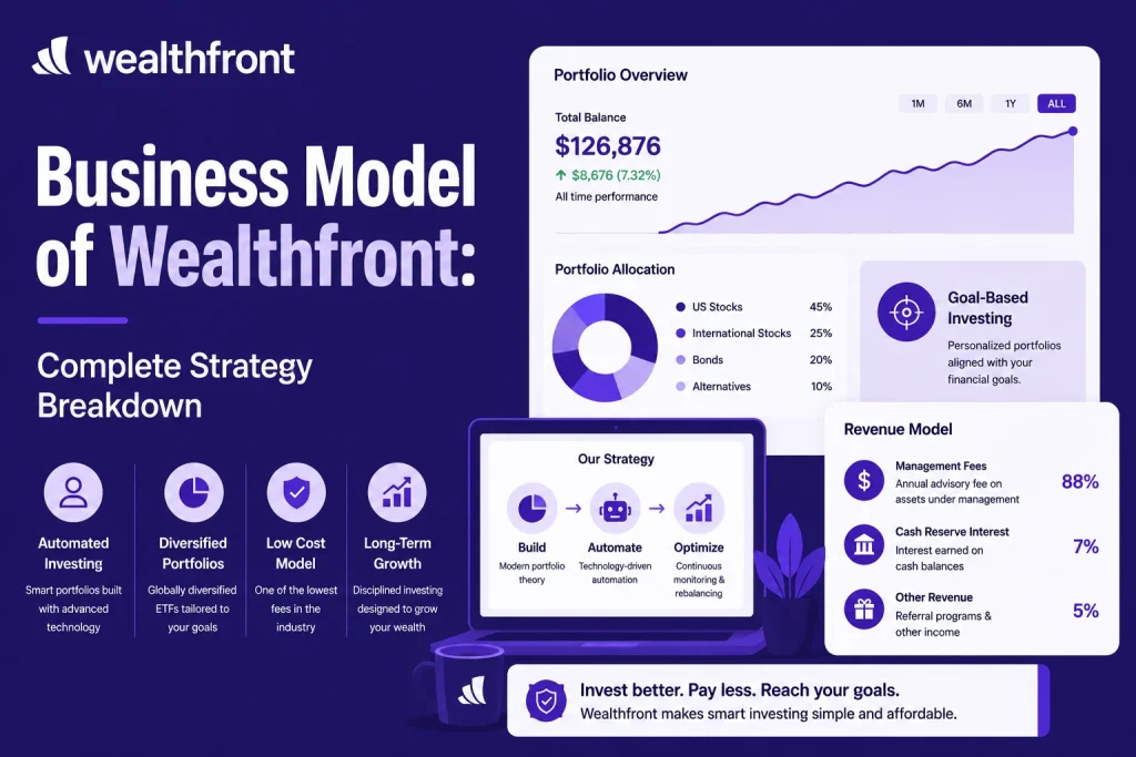 Wealthfront business model showing automated investing management fees diversified portfolios and fintech growth strategy