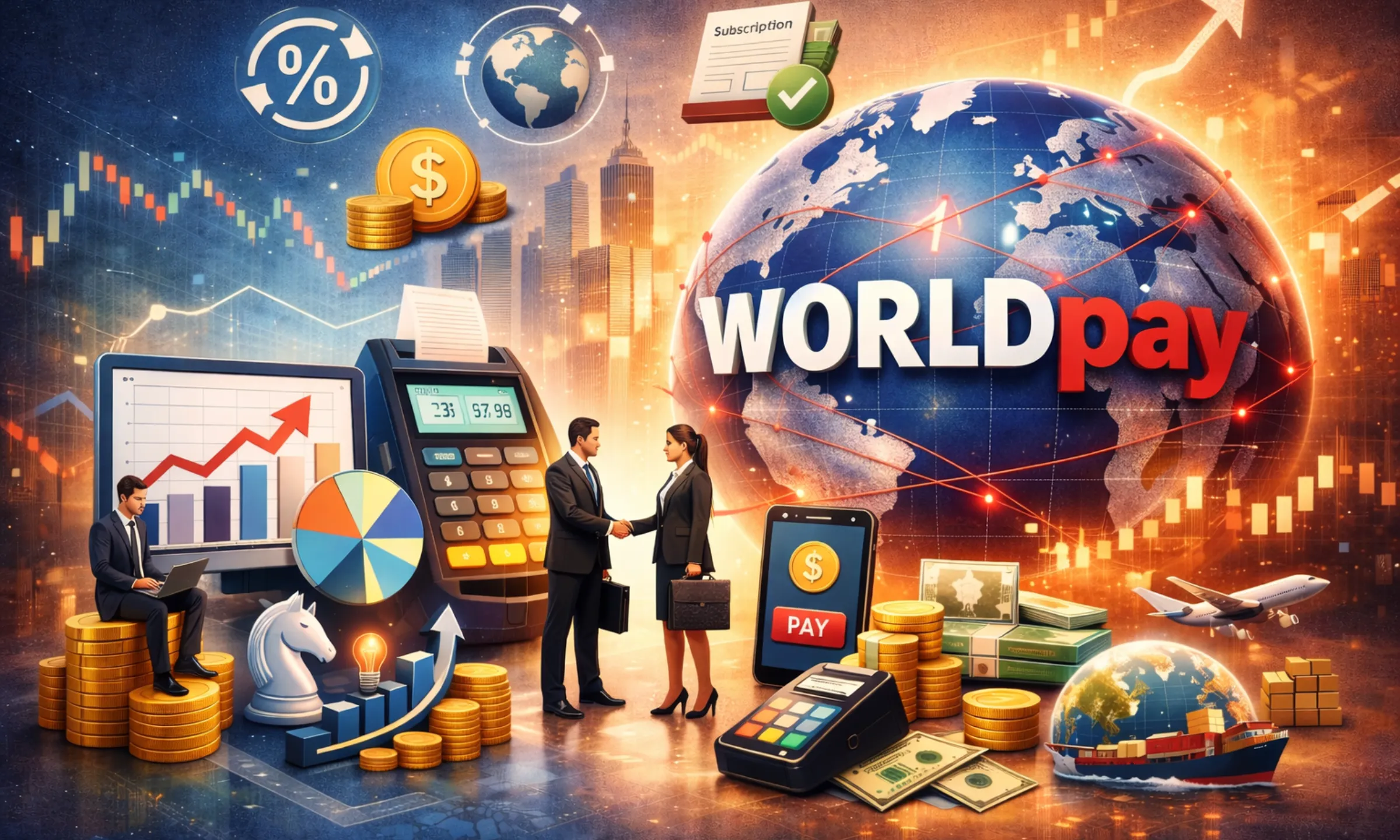 Illustration showing Worldpay’s global payment network, revenue model, and digital transaction strategy ,business model of Worldpay .