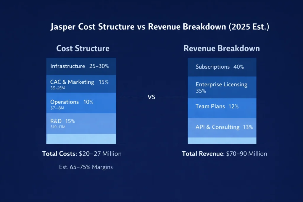 Jasper Revenue Model: How Jasper Makes Money in 2026 2 Cost vs Revenue visualization Jasper