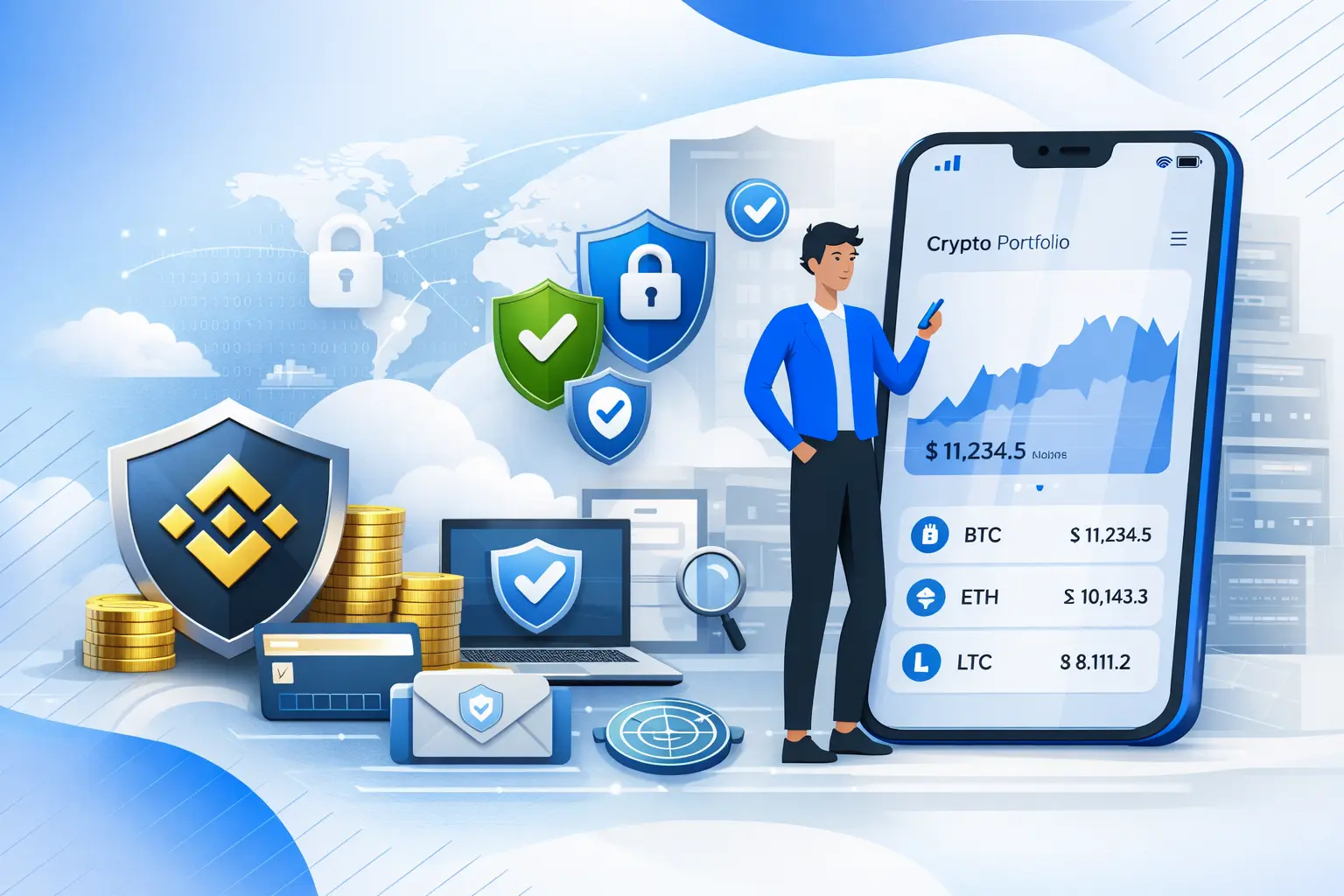 Binance app crypto trading dashboard showing secure portfolio management and fraud protection