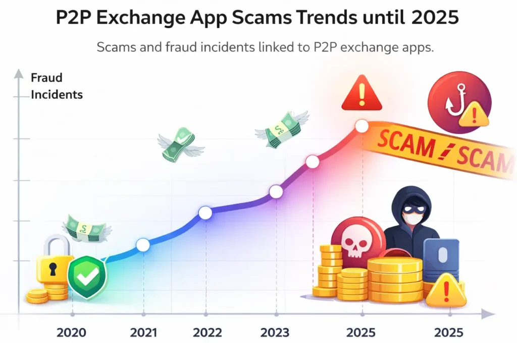 P2P exchange app scam trends graph showing increasing fraud incidents up to 2025
