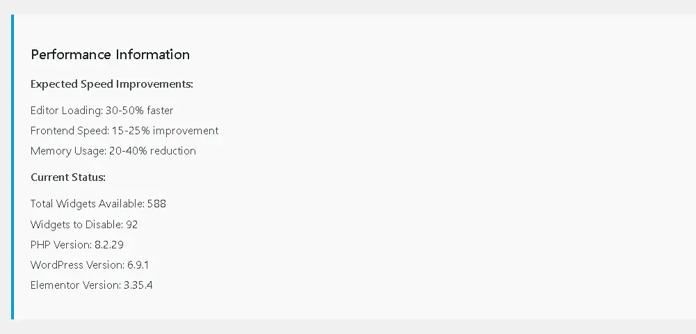 Performance Information Screen