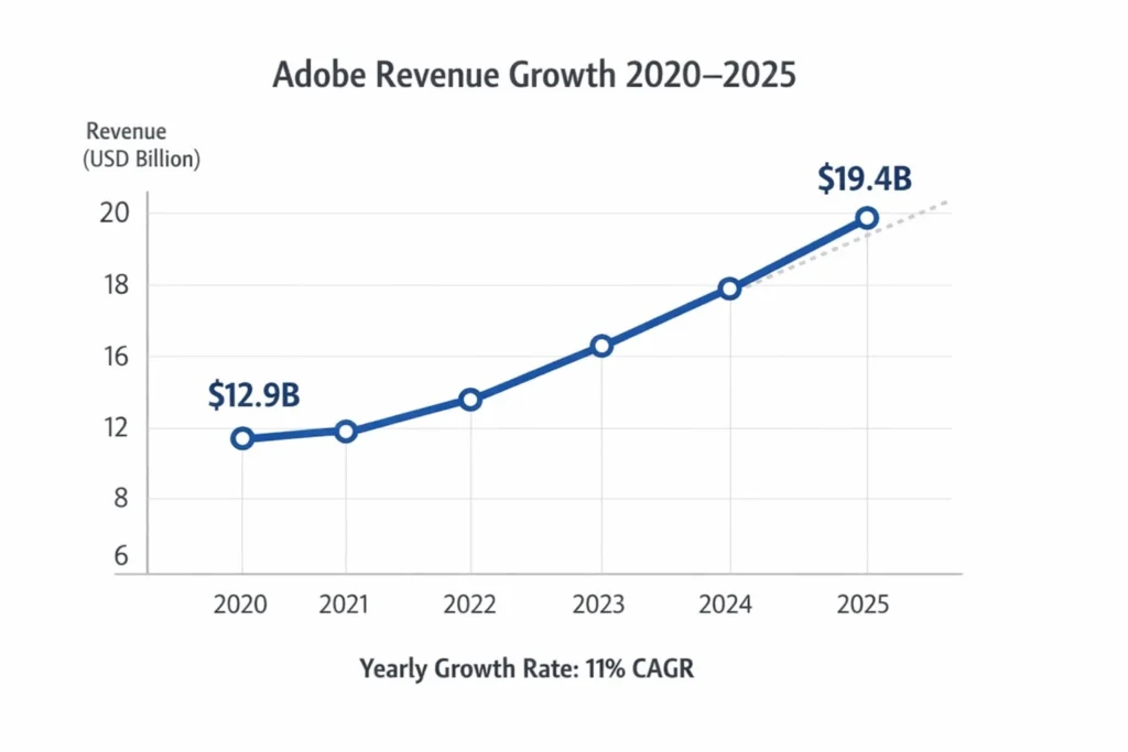 Revenue growth graph 2020–2025 Adobe