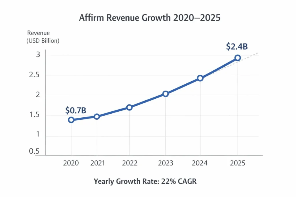 Revenue growth graph 2020–2025 Affrim