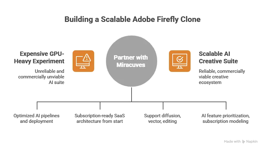 Entrepreneur managing an Adobe Firefly clone AI creative suite with GPU-optimized rendering dashboard and SaaS subscription analytics