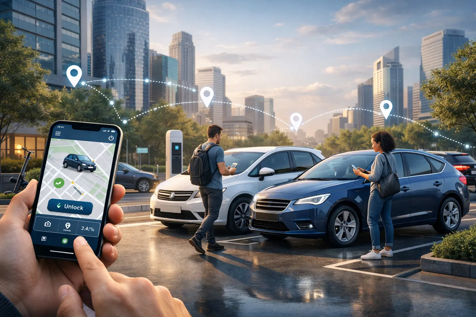 Zipcar clone Script car sharing platform showing users accessing shared vehicles through a smart mobility app