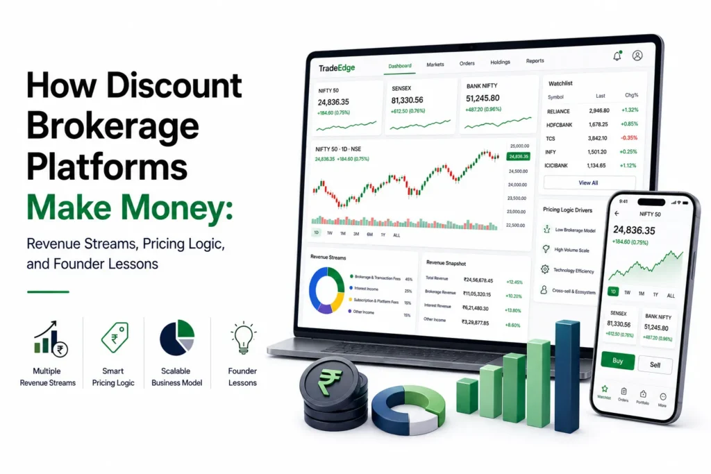 Discount brokerage platform showing transparent pricing, digital access, secure trading, clear reports, and investor trust