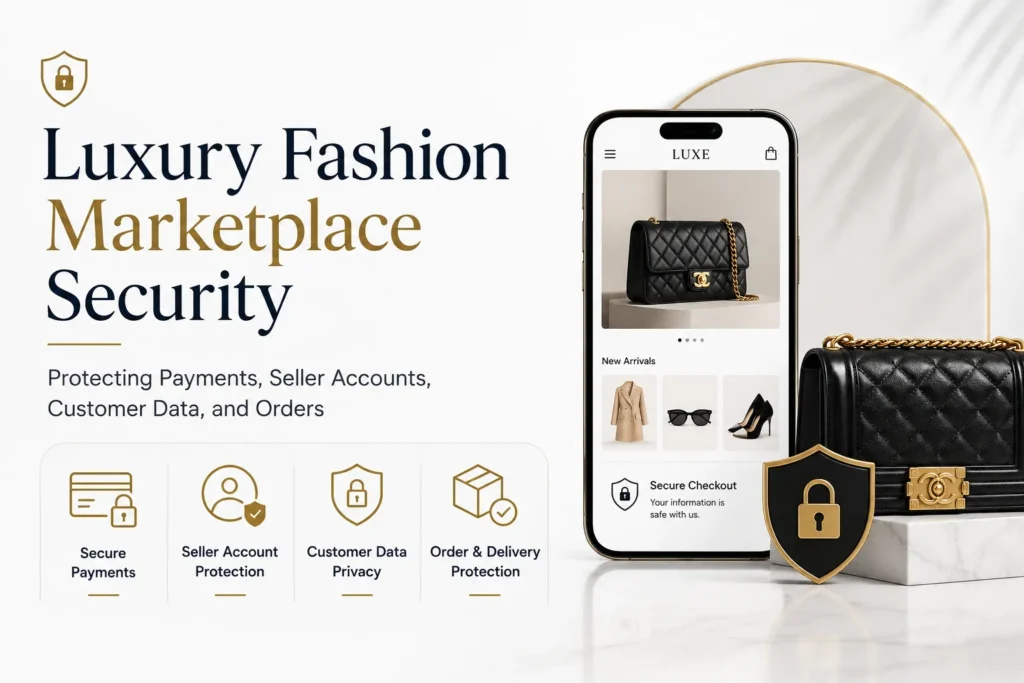 Luxury fashion marketplace security protecting payments, seller accounts, customer data, orders, and delivery processes.