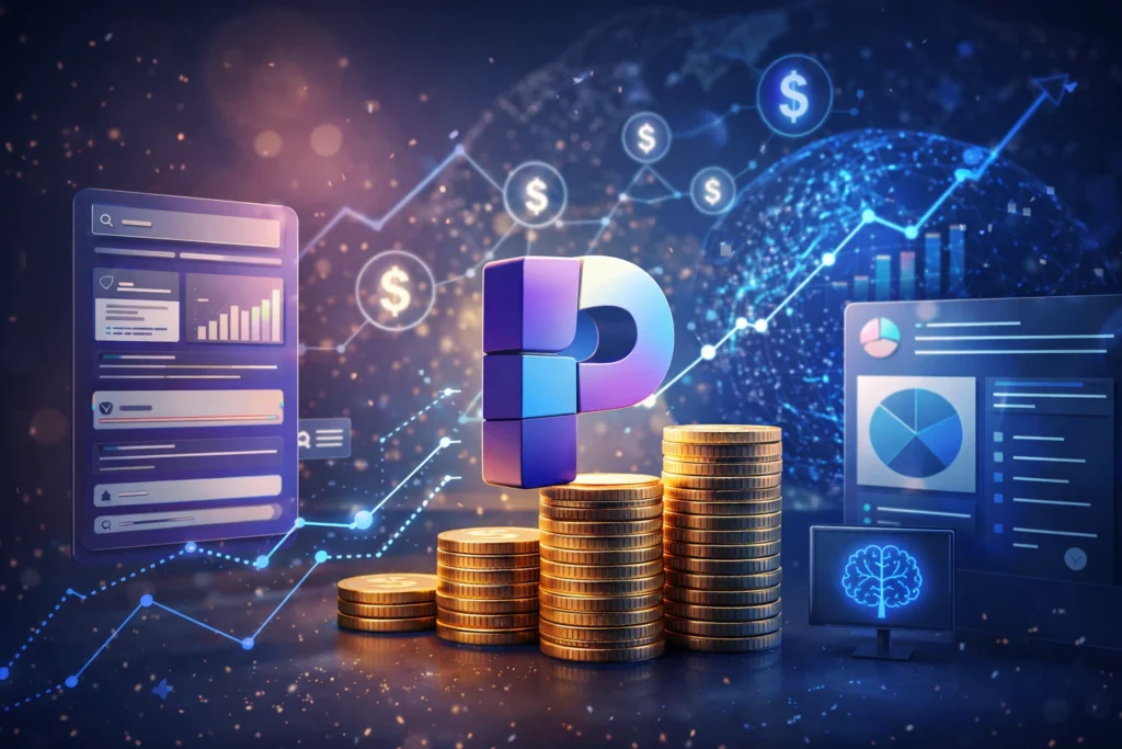 Perplexity AI search revenue growth visualization with subscription and enterprise monetization concept