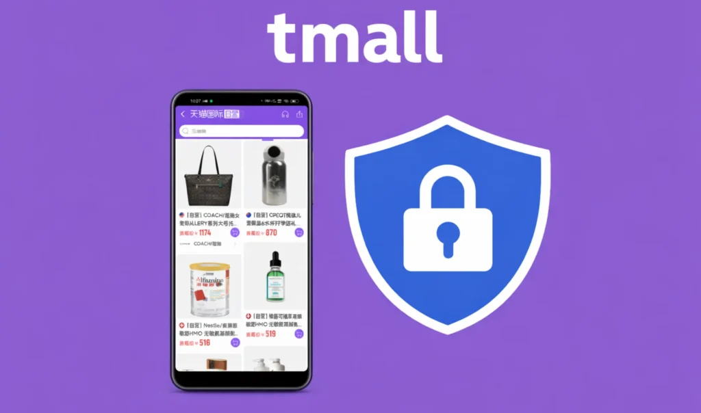 White-label Tmall app security concept image with shield lock showing safe ecommerce platform protection