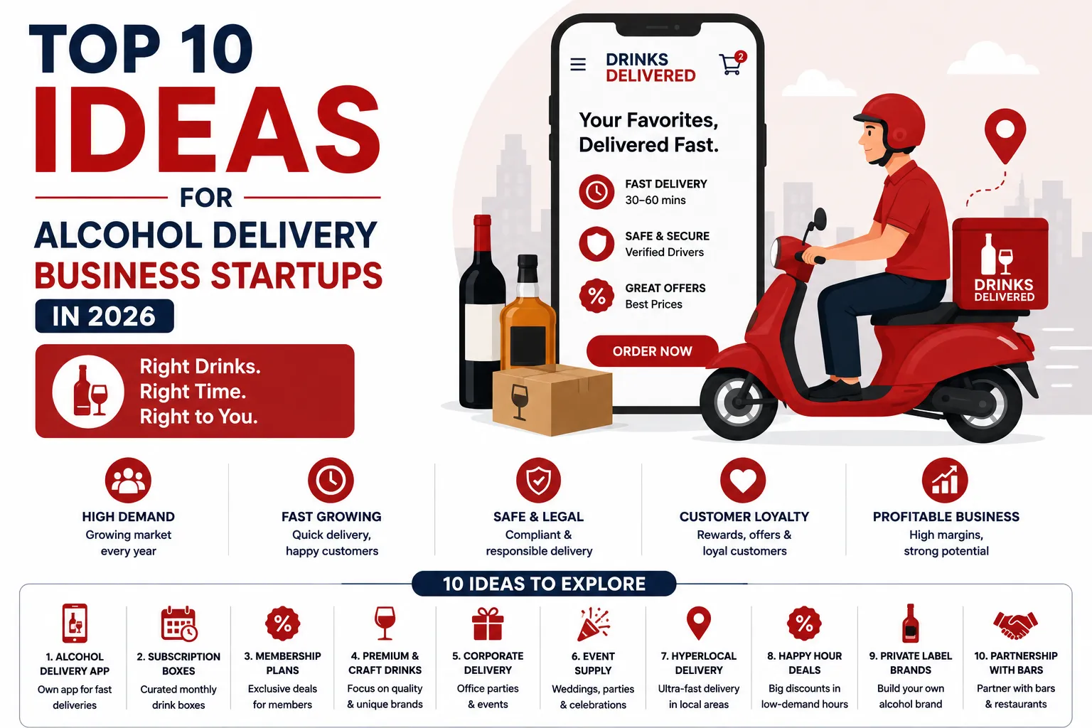 Top alcohol delivery business startup ideas infographic for 2026