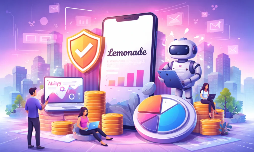 Lemonade AI-powered insurance platform with digital analytics, automation, and revenue model visualization