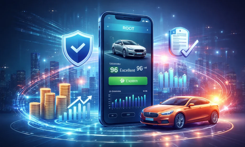 Root Insurance business model illustration showing mobile app, data-driven pricing, and digital insurance ecosystem Business Model of Root Insurance