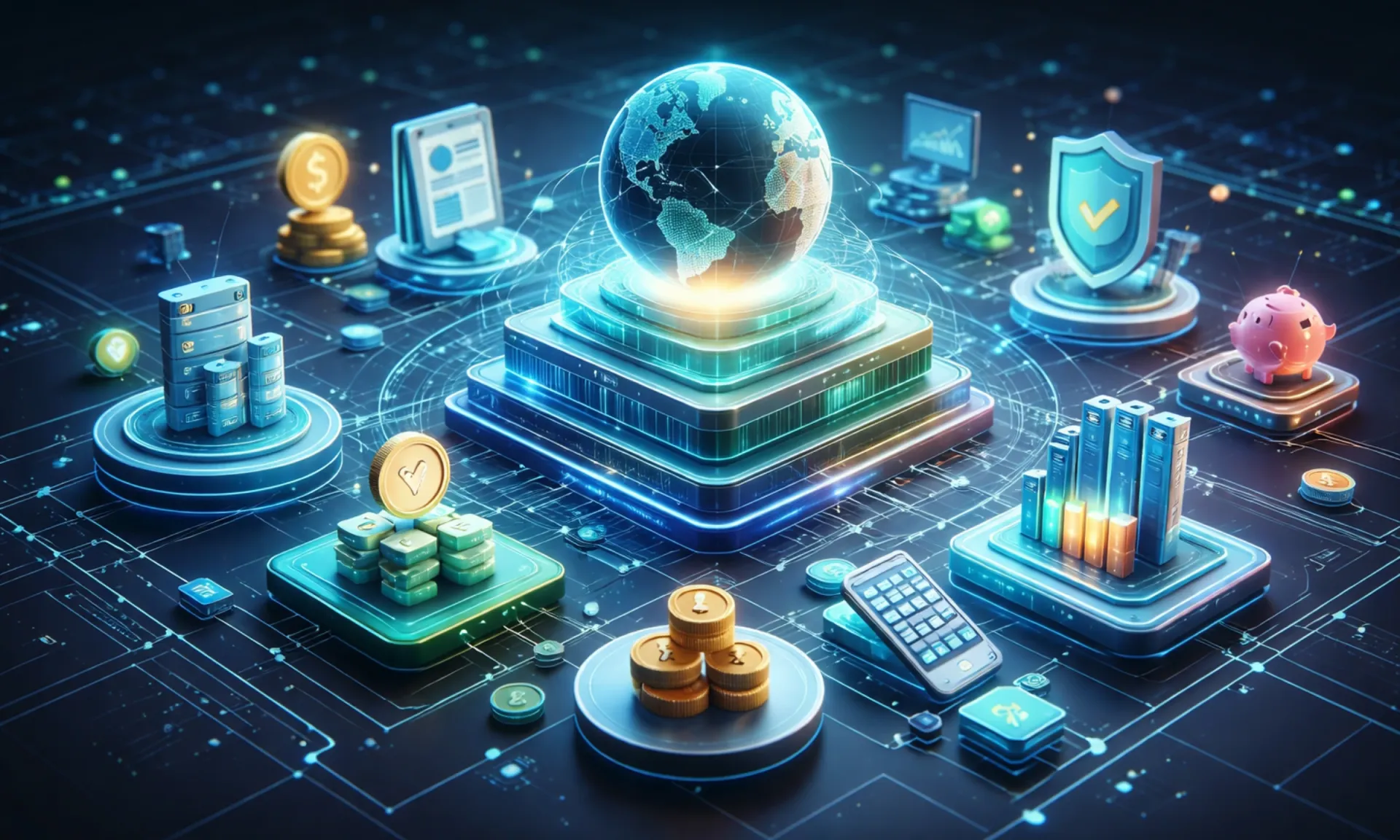 Illustration of global payment automation platform showing fintech ecosystem with digital transactions, compliance, and financial infrastructure Business Model of Tipalti