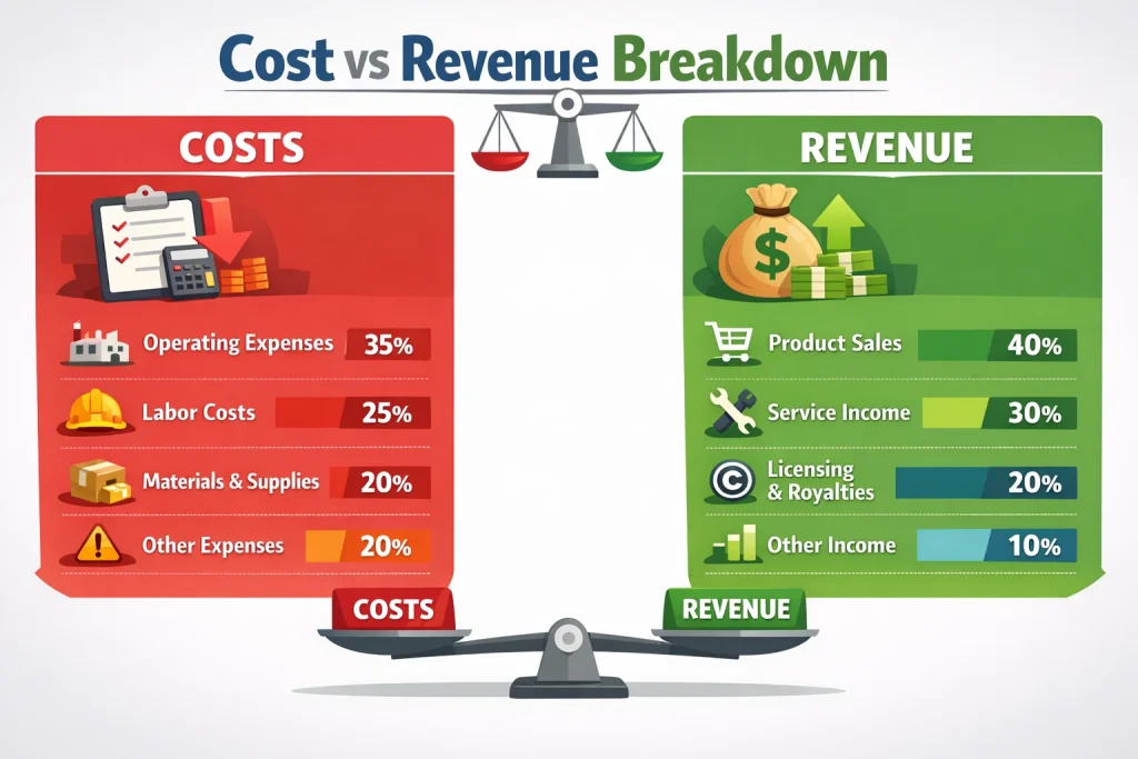 Cost vs Revenue breakdown Kayak