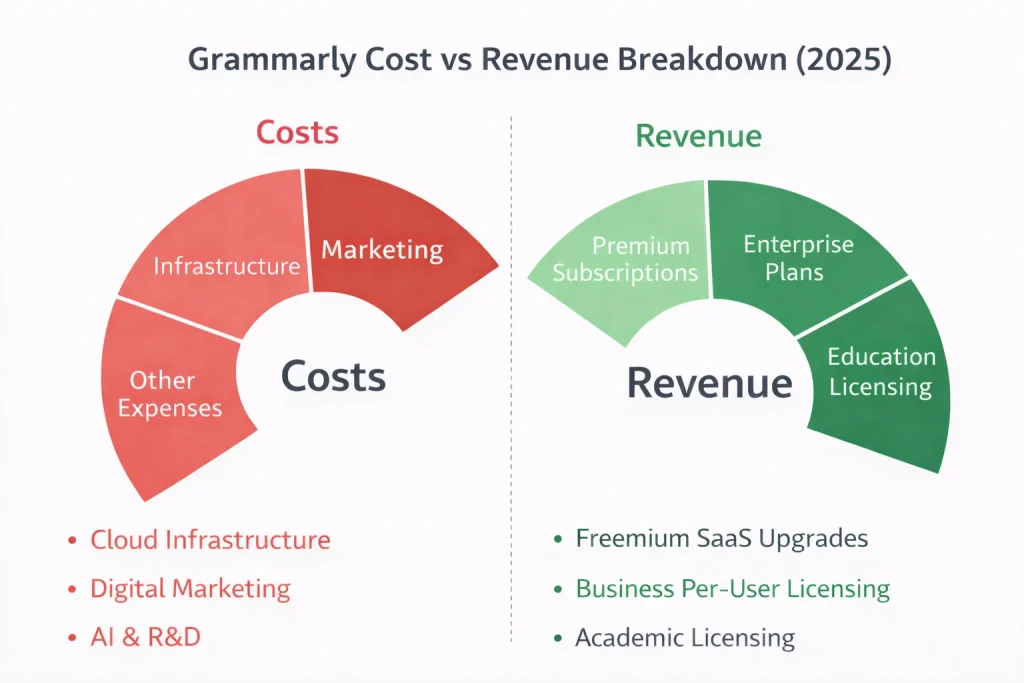 Cost vs Revenue breakdown grammarly