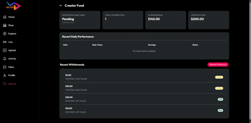 TikTok Clone 42 CreatorFund