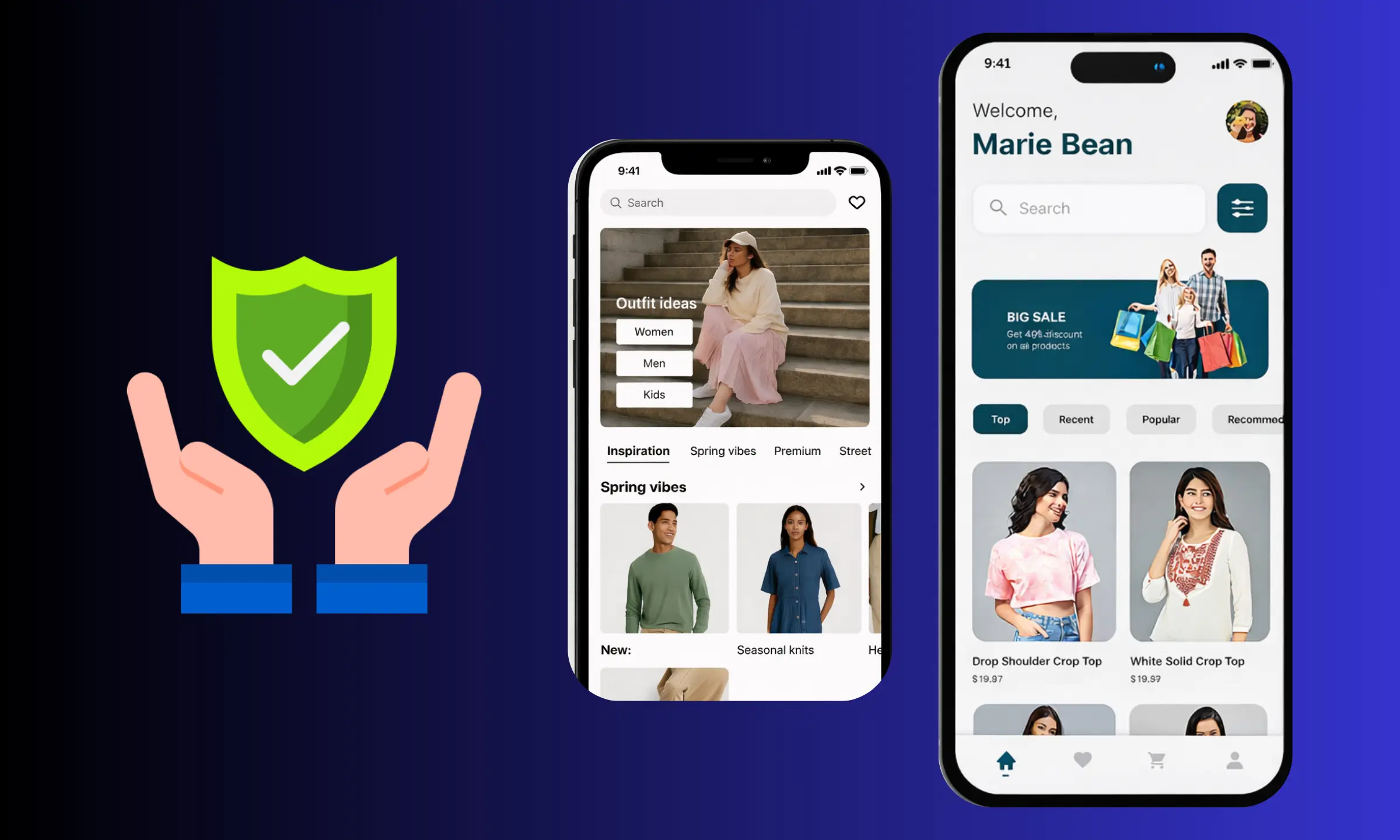 white-label DHgate app security illustration with shield protection and mobile marketplace interface