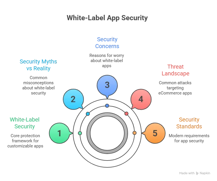 Infographic explaining white-label Thumbtack app security risks, standards, and threat landscape