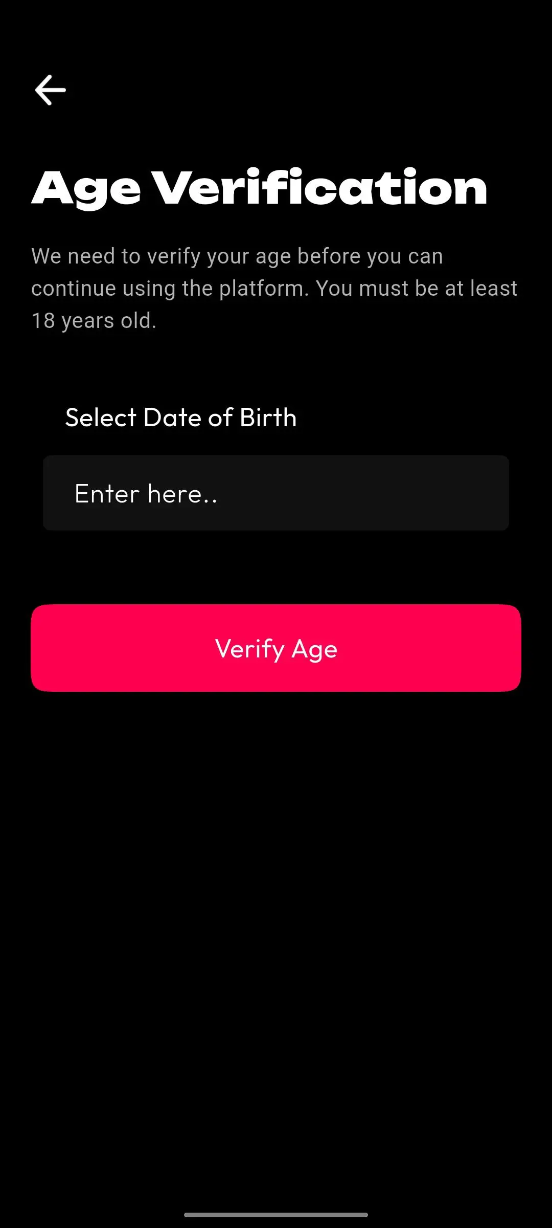 TikTok Clone 8 age verification screen