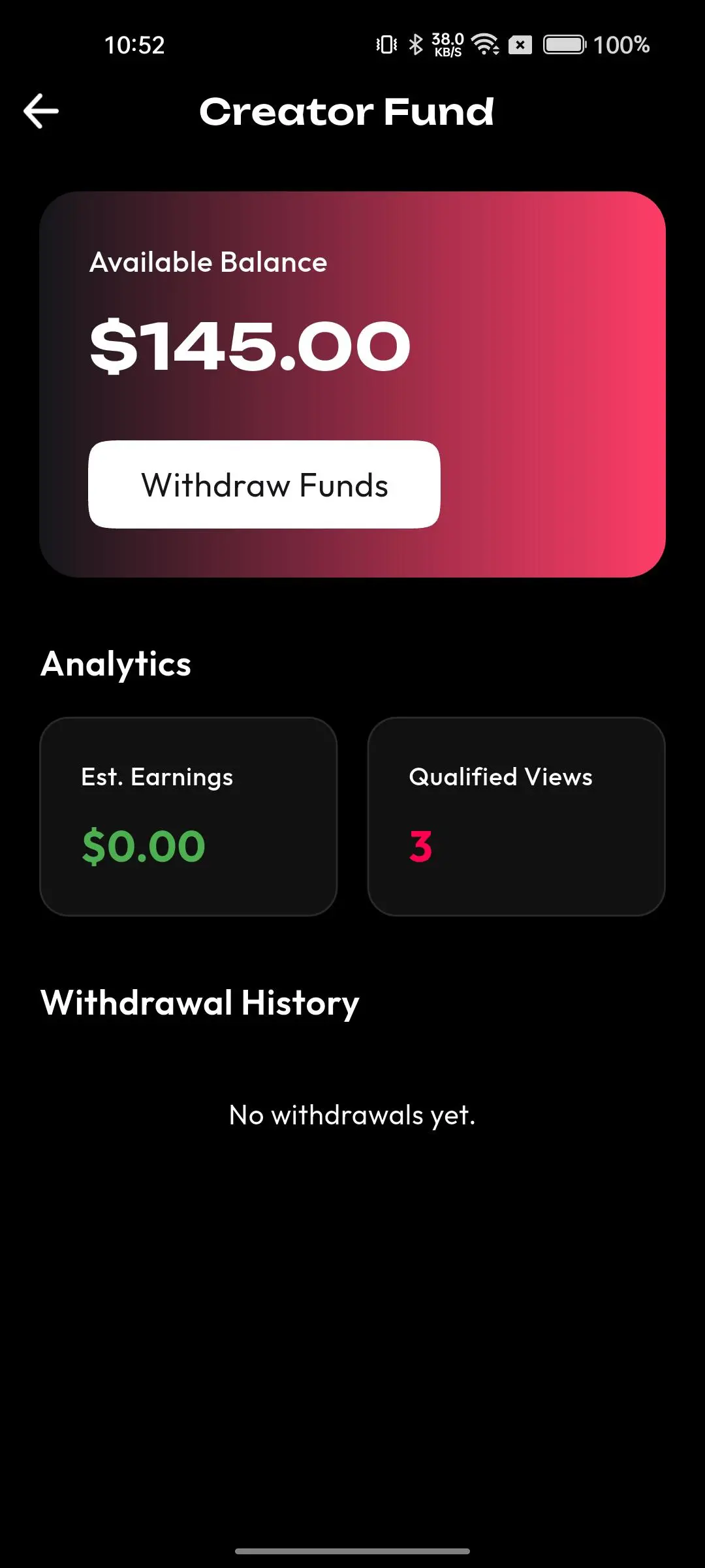 TikTok Clone 19 creator fund screen