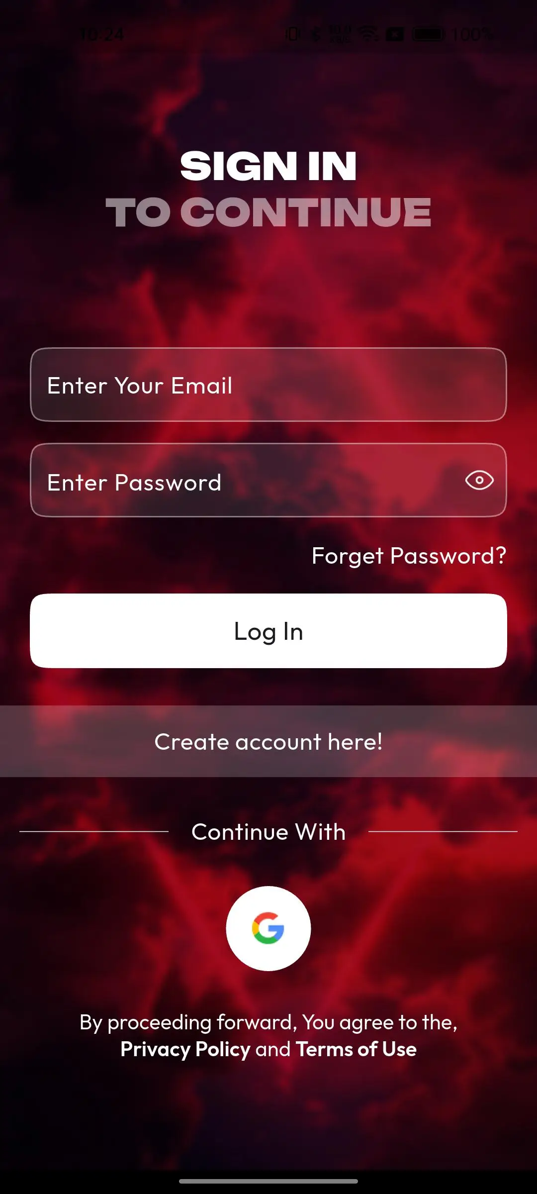 TikTok Clone 9 login screen