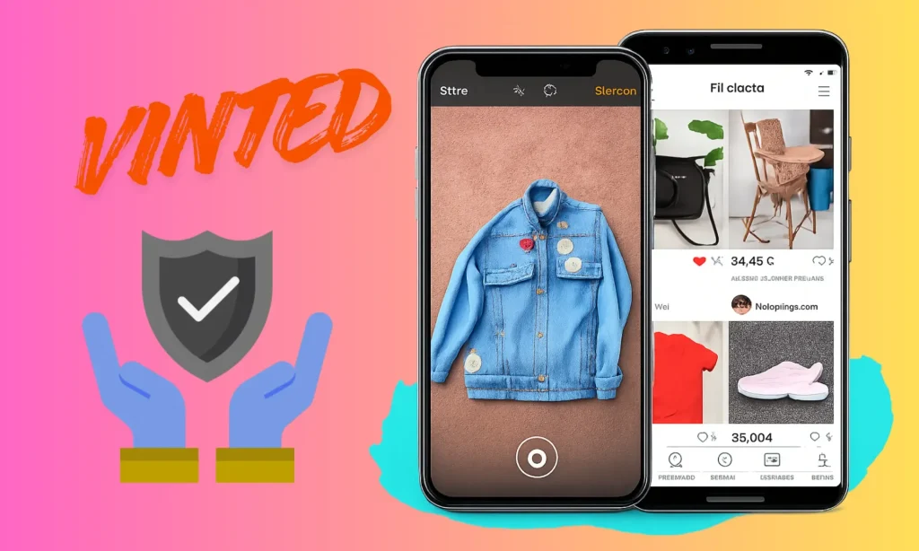 White-label Vinted resale marketplace app showing product listings with security protection concept