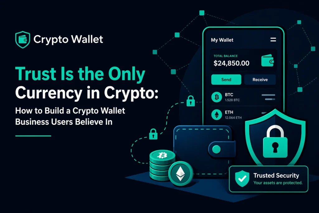 Secure crypto wallet app interface showing Bitcoin and Ethereum balances with trusted blockchain security and digital asset protection