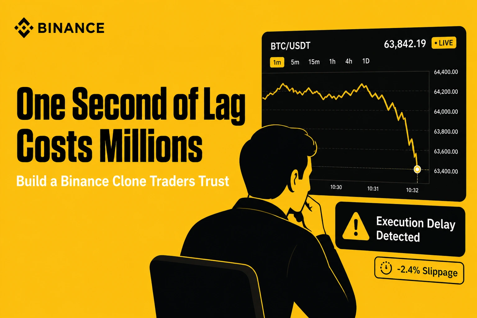 Binance clone trading platform showing execution delay, crypto price chart, slippage risk, and low-latency exchange performance