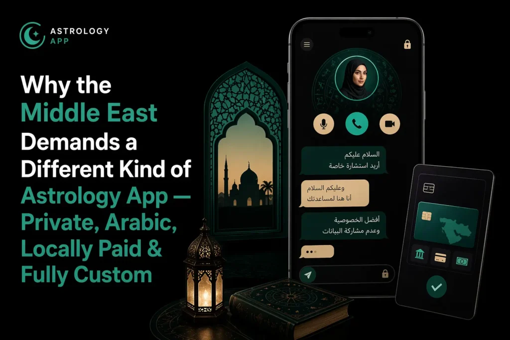 Arabic astrology app for Middle East with RTL design, private consultation, and local payment support
