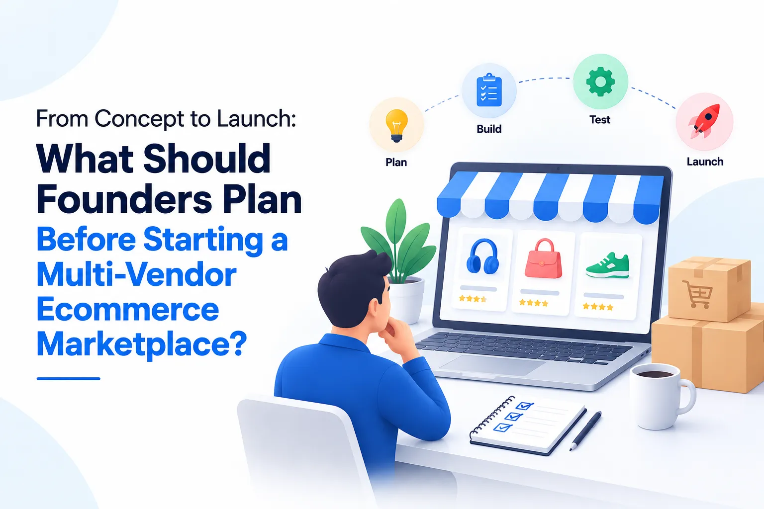 Founder planning the launch of a multi-vendor ecommerce marketplace from concept to development
