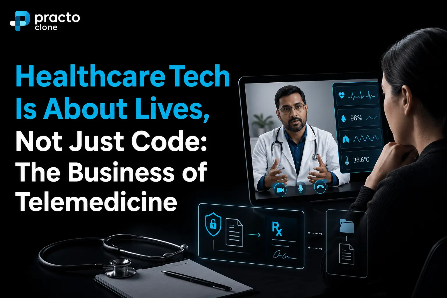Practo clone telemedicine platform with video consultation, EHR records, pharmacy sync, and secure healthcare app features