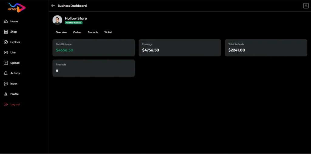 TikTok Clone 32 Business Dashboard