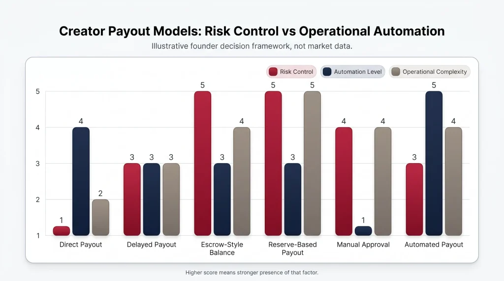 Creator payout model comparison chart for OnlyFans clone script and escrow payment architecture