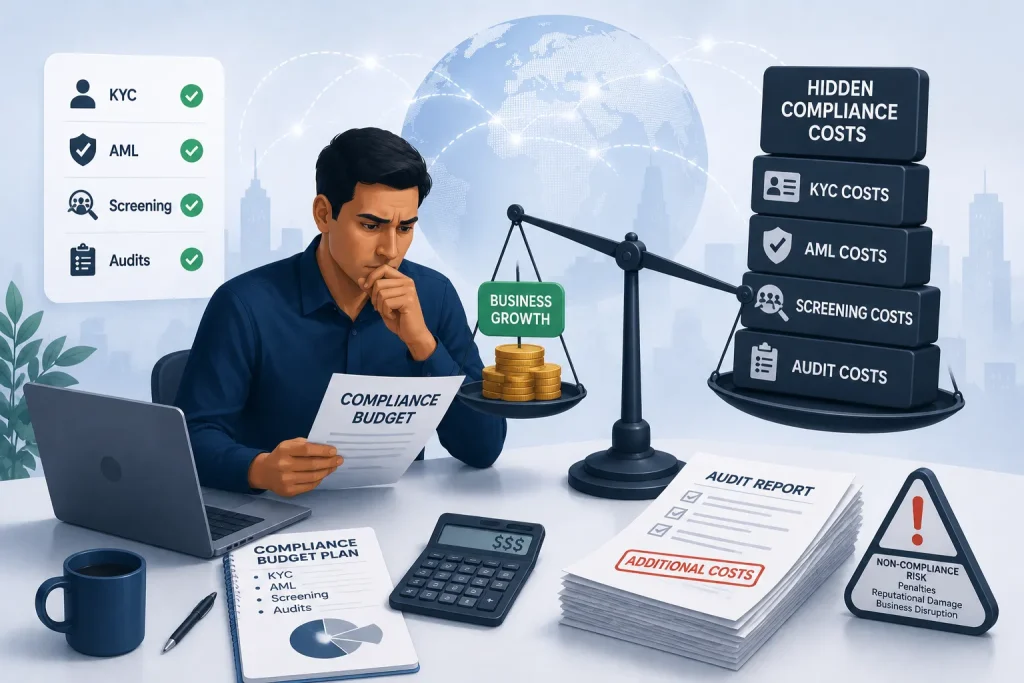 Founder analyzing hidden remittance compliance costs including KYC, AML, screening, and audit expenses