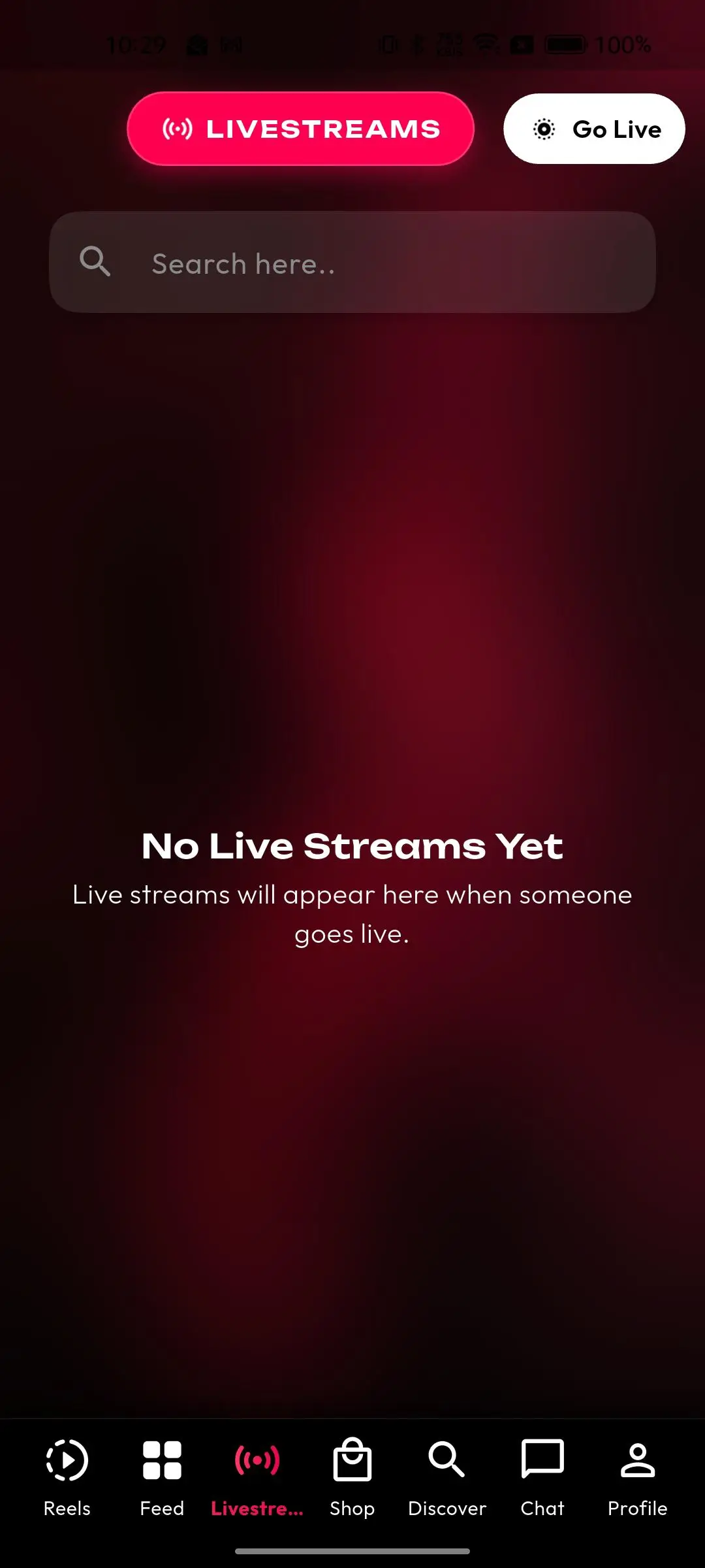 TikTok Clone 12 livestream dashboard screen