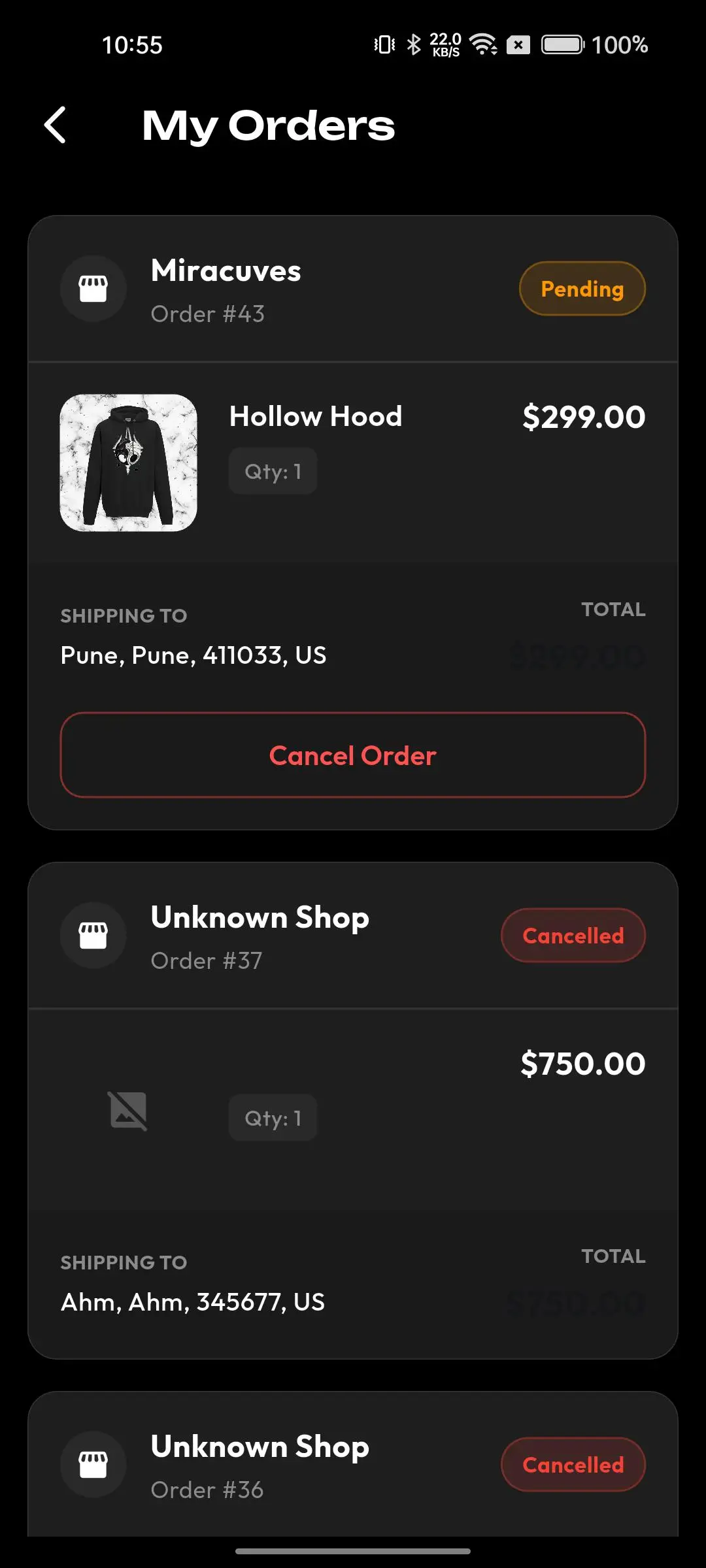TikTok Clone 19 my orders screen