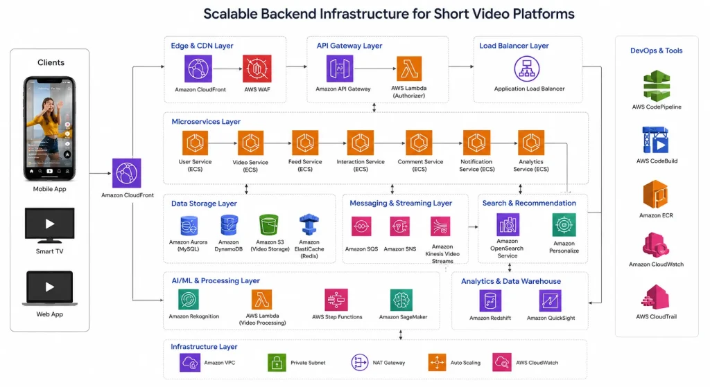 Scalable backend infrastructure for short-video app event processing